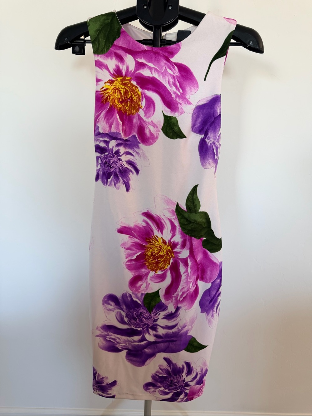 Floral Pink & Purple Midi Dress - Sleeveless Elegant Shift